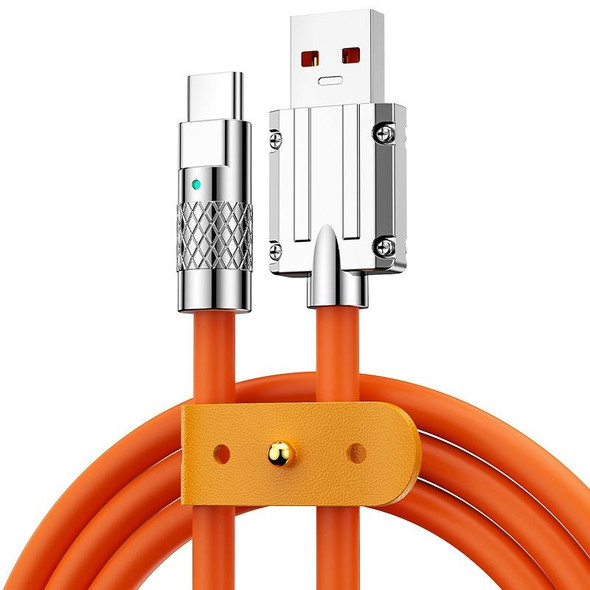 Mech Series 6A 120W USB to USB-C / Type-C Metal Plug Silicone Fast Charging Data Cable, Length: 1.2m(Orange)