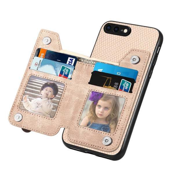 For iPhone SE 2022 / 2020 / 7 / 8 Carbon Fiber Horizontal Flip Zipper Wallet Phone Case(Khaki)