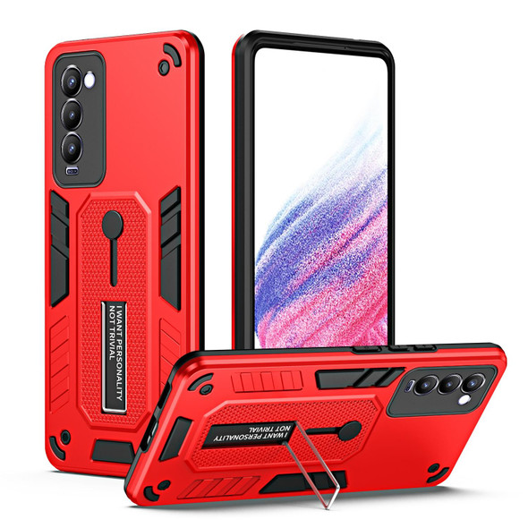 For Tecno Camon 18P Variety Brave Armor Finger Loop Holder Phone Case(Red)