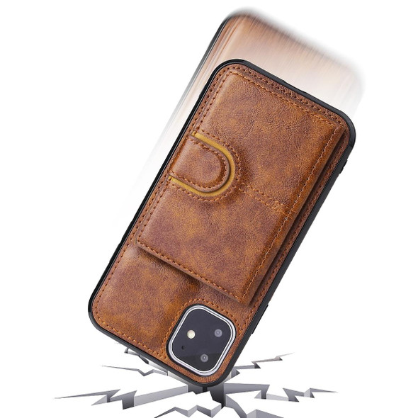 PU + TPU + PC  Shockproof Back Cover Case with Card Slot & Holder - iPhone 12 Pro Max(Brown)