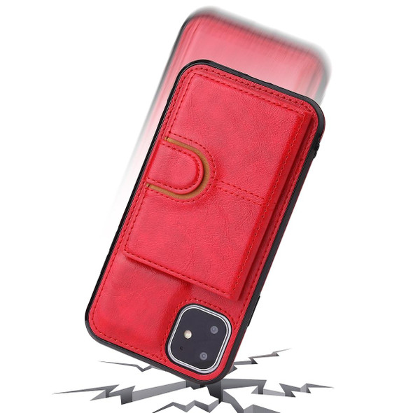 PU + TPU + PC  Shockproof Back Cover Case with Card Slot & Holder - iPhone 12 Pro Max(Red)