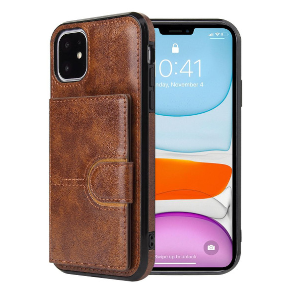PU + TPU + PC  Shockproof Back Cover Case with Card Slot & Holder - iPhone 12 / 12 Pro(Brown)