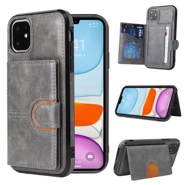 PU + TPU + PC  Shockproof Back Cover Case with Card Slot & Holder - iPhone 12 mini(Grey)