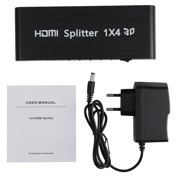 1080P 1x4 HDMI Splitter, 1.4 Version, EU Plug(Black)