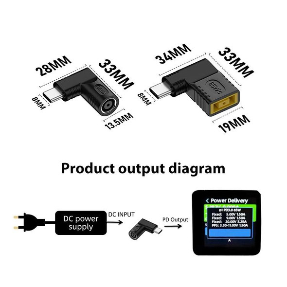 5.5x2.5mm 65W DC Input to USB-C / Type-C PD Power Adapter