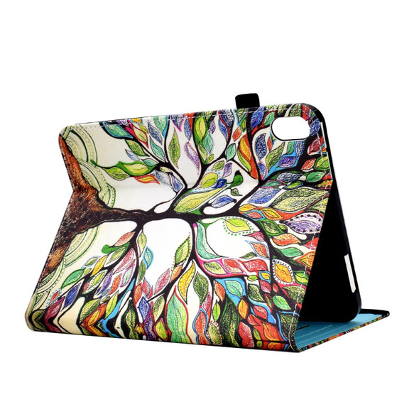 Colored Drawing Stitching Elastic Band Leatherette Smart Tablet Case For iPad mini 6(Life Tree)