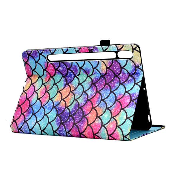 For Samsung Galaxy Tab S7 / S8 Colored Drawing Stitching Elastic Band Leatherette Smart Tablet Case(Wavy Pattern)