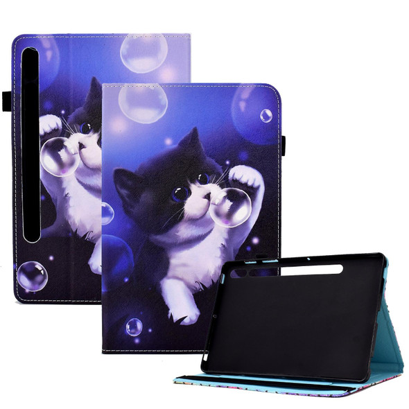 For Samsung Galaxy Tab S7 / S8 Colored Drawing Stitching Elastic Band Leatherette Smart Tablet Case(Bubble Cat)