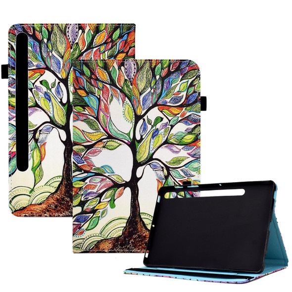 For Samsung Galaxy Tab S7 / S8 Colored Drawing Stitching Elastic Band Leatherette Smart Tablet Case(Life Tree)