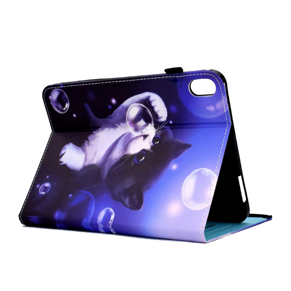 Colored Drawing Stitching Elastic Band Leatherette Smart Tablet Case For iPad 10th Gen 10.9 2022(Bubble Cat)