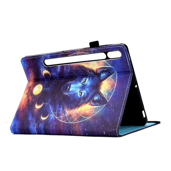 For Samsung Galaxy Tab S7 / S8 Colored Drawing Stitching Elastic Band Leatherette Smart Tablet Case(Space Wolf)