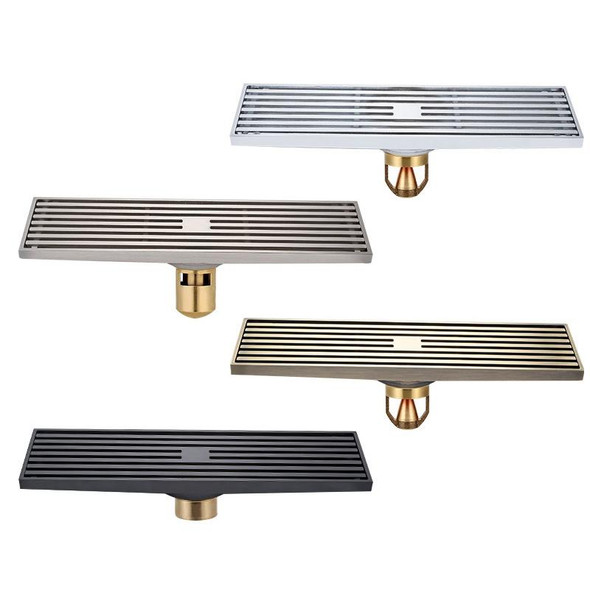 8x30cm Extended Full Copper Strip Floor Drain, Style: K8034 Chrome Plated+Black Straight Row