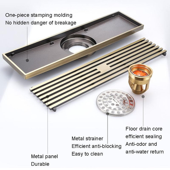 8x30cm Extended Full Copper Strip Floor Drain, Style: K8035 Nickel Brushes+Black Straight Row