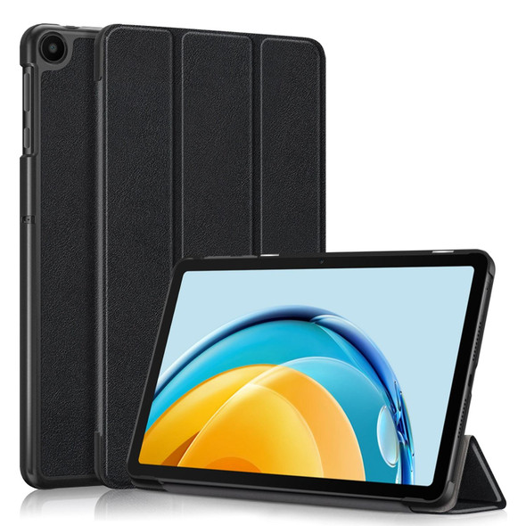 For Huawei Matepad SE 10.4 2022 Custer Pure Color 3-Fold Holder Leatherette Tablet Case(Black)