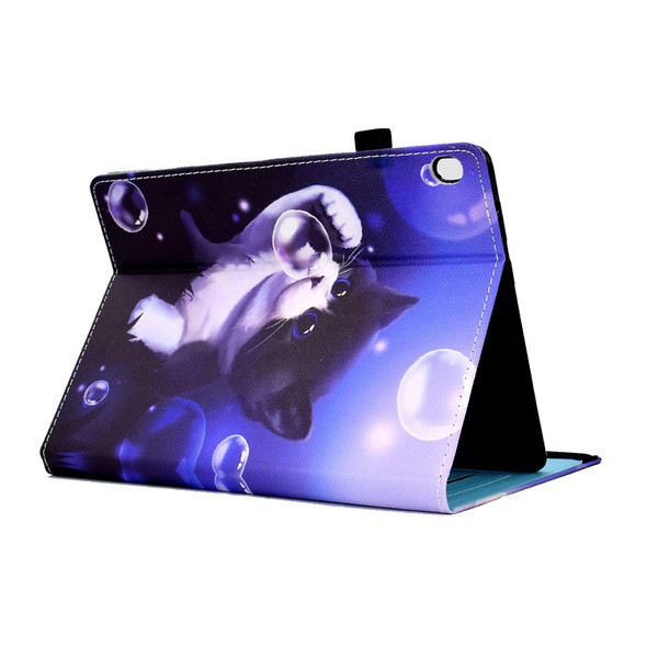 For Lenovo Tab M10 Colored Drawing Stitching Elastic Band Leatherette Smart Tablet Case(Bubble Cat)