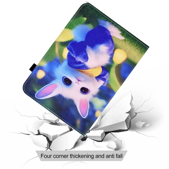 For Lenovo Tab M10 3rd Gen Colored Drawing Stitching Elastic Band Leatherette Smart Tablet Case(Cute Rabbit)