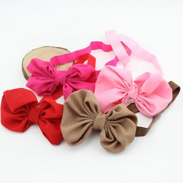 2 PCS Baby Headband Ribbon Chiffon Bow Children Hair Band Headwear(Rose Gold)