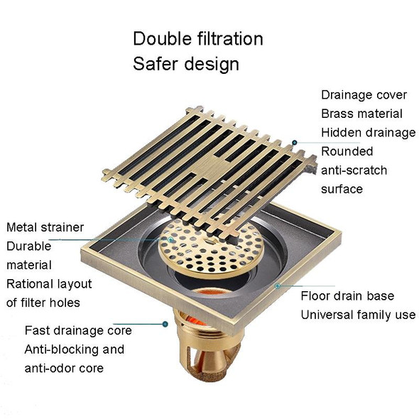 Full Copper Odor Proof Floor Drain, Style: K7001 Gold Single Use+Straight Row