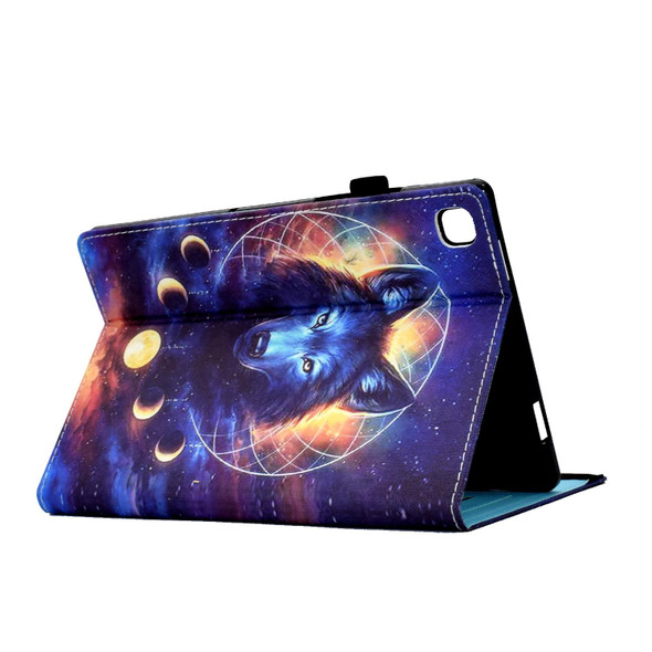 For Samsung Galaxy Tab A7 Lite T220 Colored Drawing Stitching Elastic Band Leatherette Tablet Case(Space Wolf)