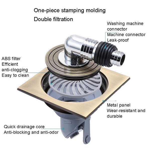 Washing Machine Using Full Copper Floor Drain(K6051 Gold+Plastic Single Bend+Straight Row)