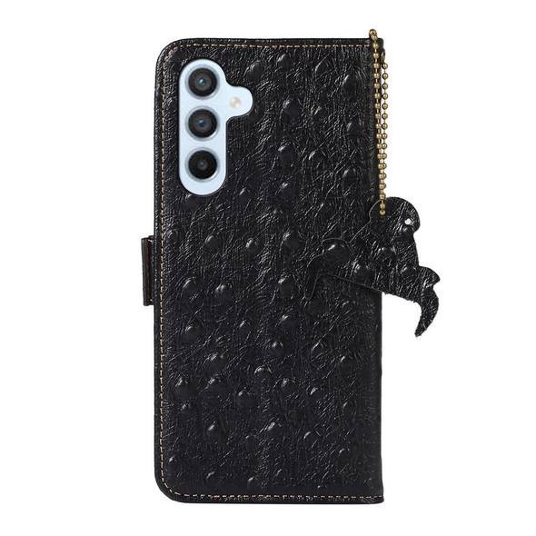 For Samsung Galaxy A24 4G Ostrich Pattern Genuine Leatherette RFID Phone Case(Black)