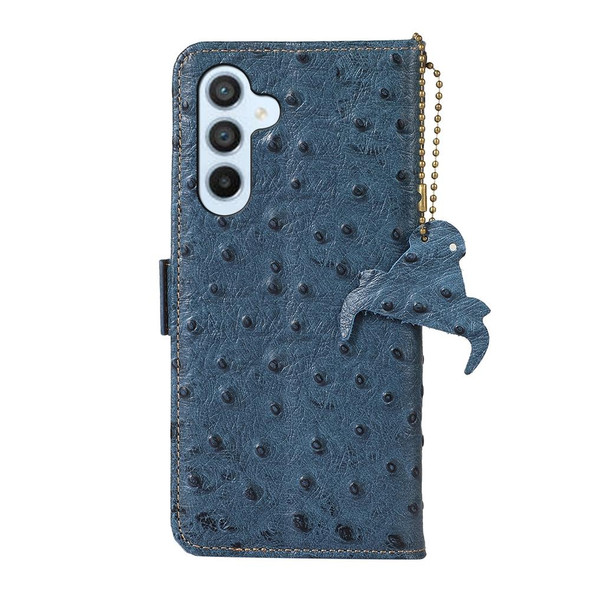 For Samsung Galaxy A24 4G Ostrich Pattern Genuine Leatherette RFID Phone Case(Blue)