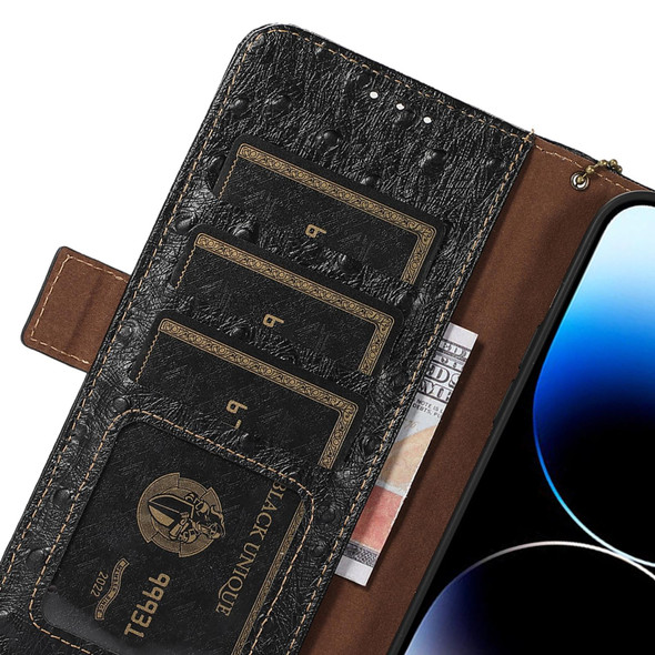 For Samsung Galaxy A14 5G / A14 4G Ostrich Pattern Genuine Leatherette RFID Phone Case(Black)