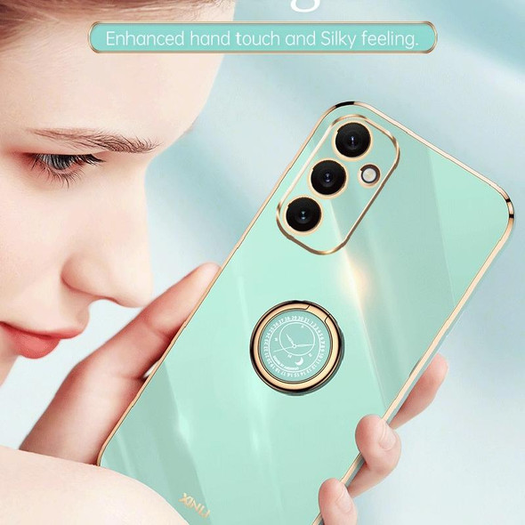 For Samsung Galaxy A34 5G XINLI Straight Edge 6D Electroplate TPU Phone Case with Ring Holder(Mint Green)