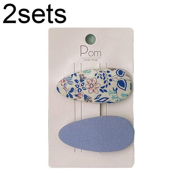 2sets Candy Color Floral Polka Dot Sweet Baby Drop Hair Clip(Blue Flower)