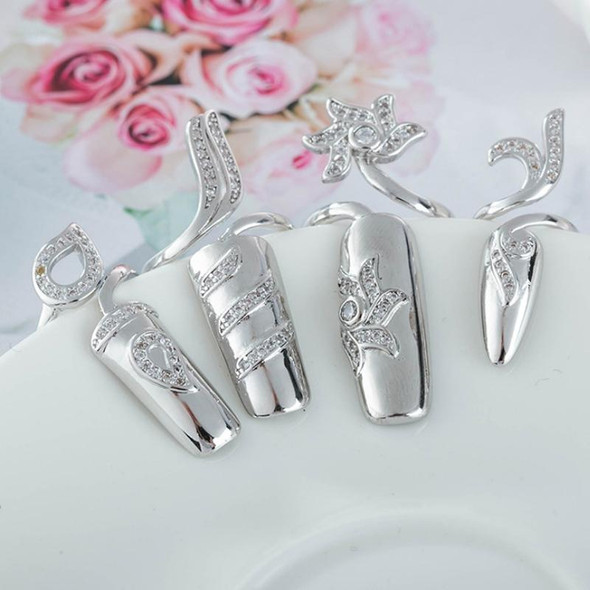 5pcs Diamond Nail Cap Jewelry Open Ring, Color: Silver Middle Finger