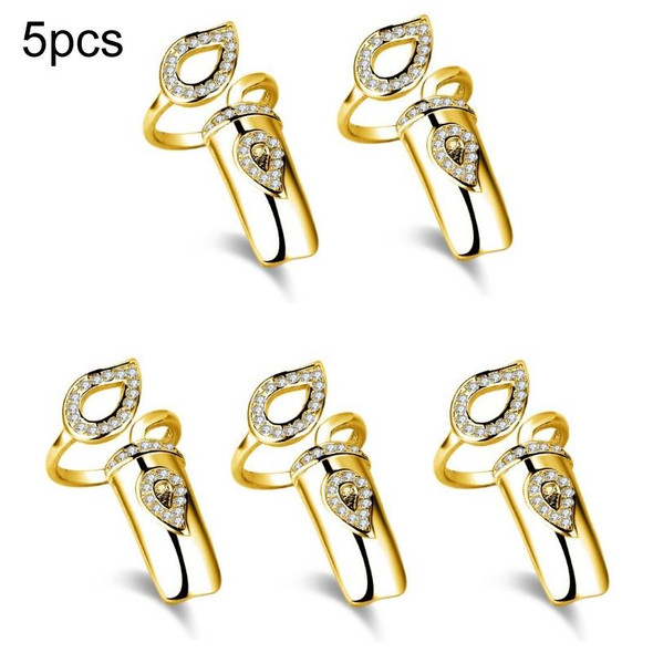 5pcs Diamond Nail Cap Jewelry Open Ring, Color: Gold Ring Finger