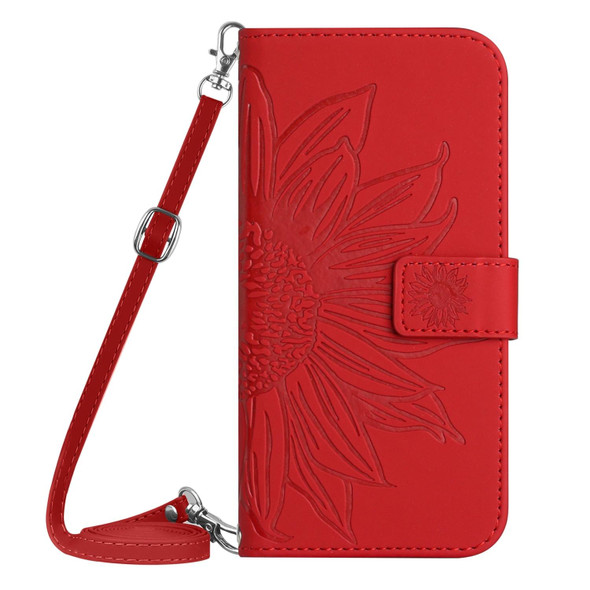 For Google Pixel 7A Skin Feel Sun Flower Pattern Flip Leatherette Phone Case with Lanyard(Red)