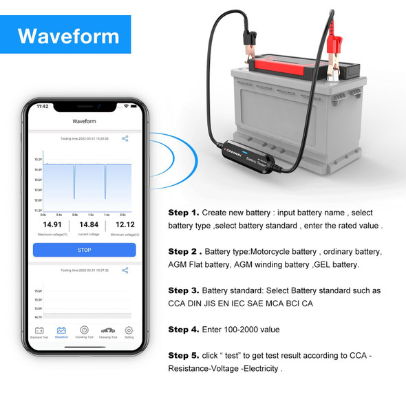 KONNWEI BK200 6V/12V/24V Car Bluetooth Battery Tester(Black)