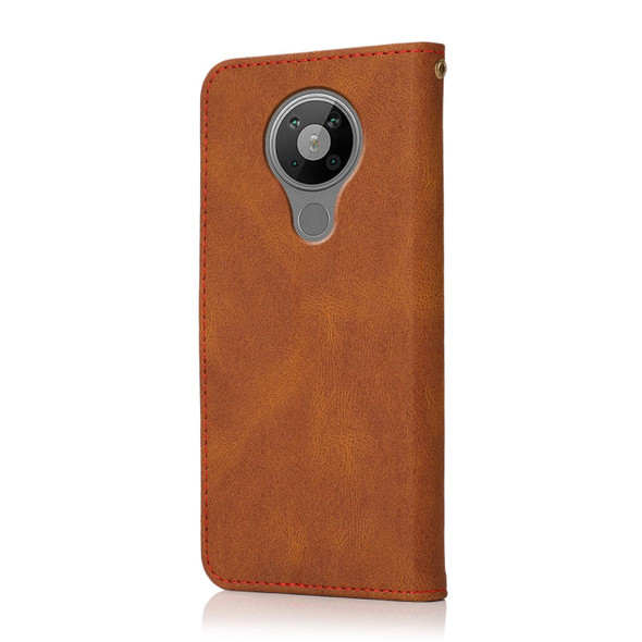 For Nokia 5.3 Dual-color Stitching Leatherette Phone Case(Brown Red)