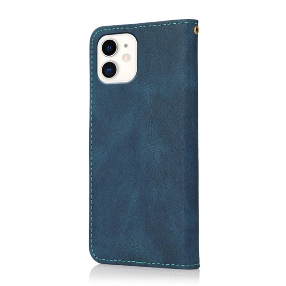 For iPhone 11 Dual-color Stitching Leatherette Phone Case(Blue Green)