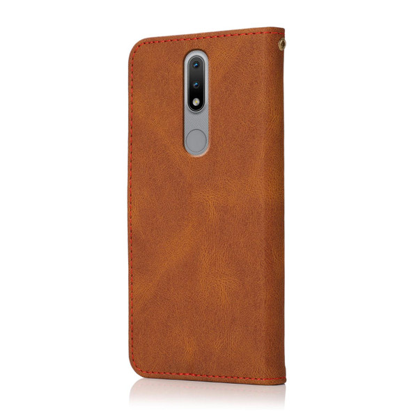 For Nokia 2.4 Dual-color Stitching Leatherette Phone Case(Brown Red)
