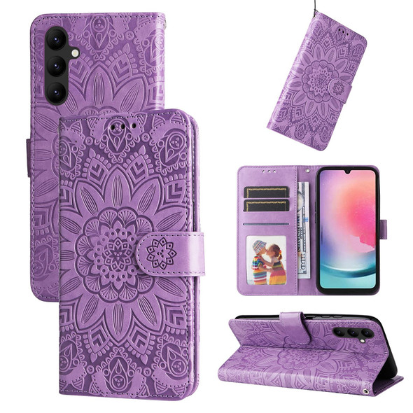 For Samsung Galaxy A24 4G Embossed Sunflower Leatherette Phone Case(Purple)