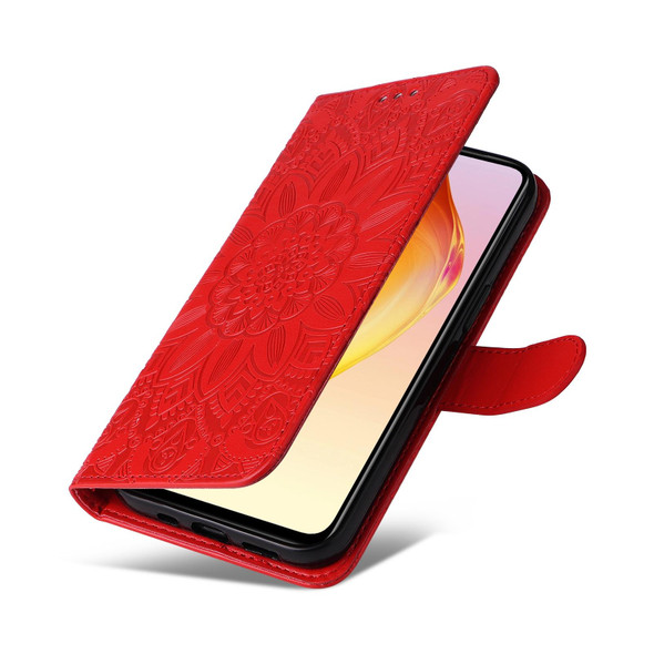 For vivo V25 5G/V25e 4G Embossed Sunflower Leather Phone Case(Red)