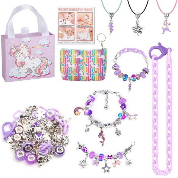 Crystal Beaded Bracelet Set Kids Necklace DIY Educational Toys(Purple)