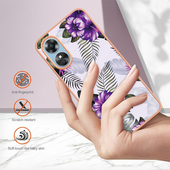 For OPPO A17 Electroplating IMD TPU Phone Case(Purple Flower)