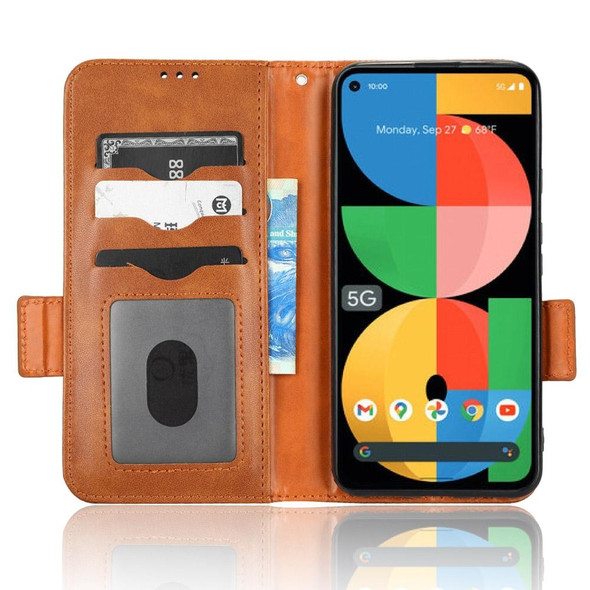 For Google Pixel 5a 5G Symmetrical Triangle Leatherette Phone Case(Brown)