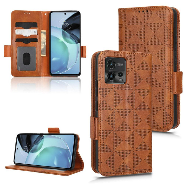 For Motorola Moto G72 4G Symmetrical Triangle Leatherette Phone Case(Brown)