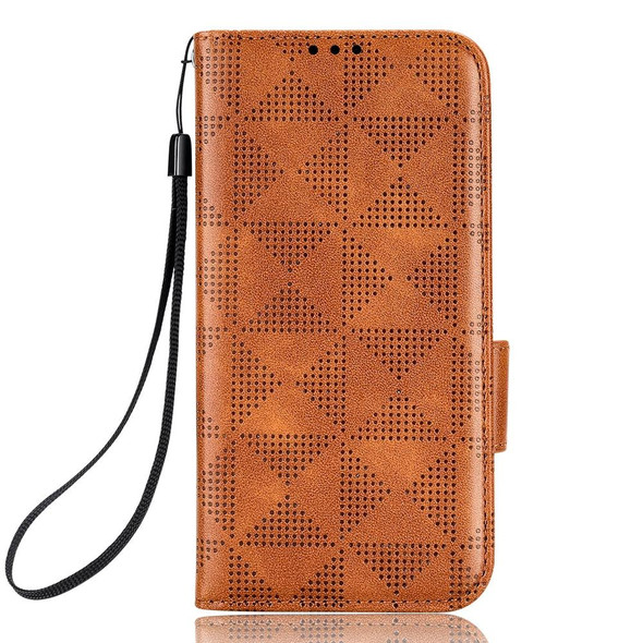 For Motorola Moto G72 4G Symmetrical Triangle Leatherette Phone Case(Brown)