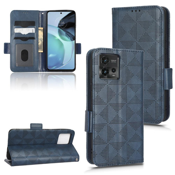 For Motorola Moto G72 4G Symmetrical Triangle Leatherette Phone Case(Blue)