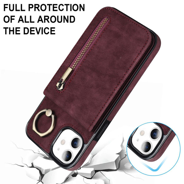 For Samsung Galaxy S23 5G Retro Ring and Zipper RFID Card Slot Phone Case(Wine Red)