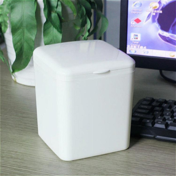 Creative Small Bedside Bedroom Desktop Trash Can with Lip Cover(White)
