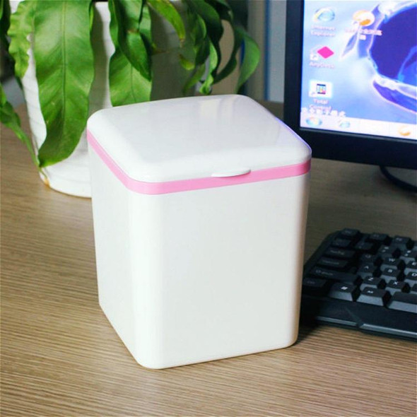 Creative Small Bedside Bedroom Desktop Trash Can with Lip Cover(Pink)