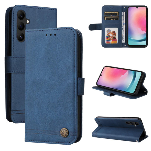 For Samsung Galaxy A24 4G Skin Feel Life Tree Metal Button Leatherette Phone Case(Blue)