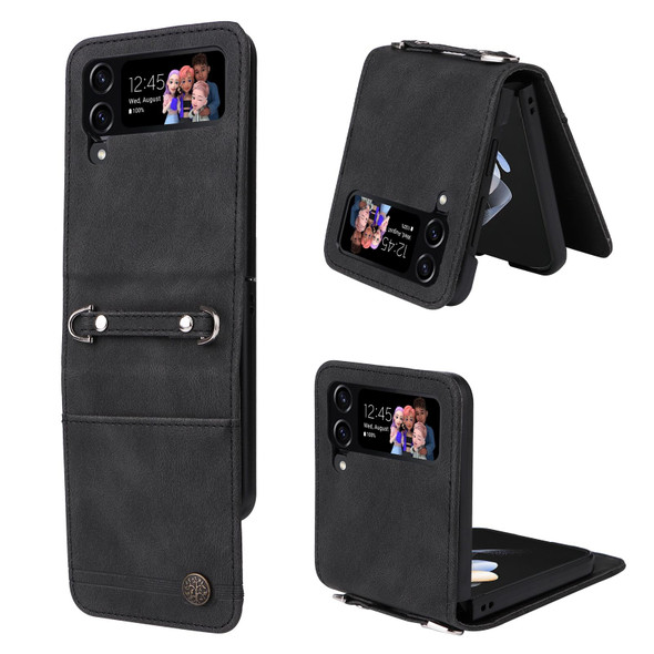 For Samsung Galaxy Z Flip4 5G Skin Feel Life Tree Metal Button Leatherette Phone Case(Black)