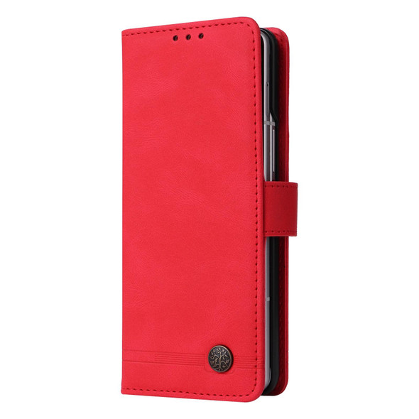 For Samsung Galaxy Z Fold3 5G Skin Feel Life Tree Metal Button Leatherette Phone Case(Red)